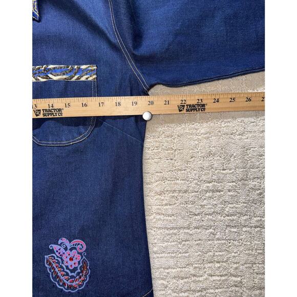 Surya Women's Denim Patchwork Shirt Blue Size M Long Sleeve Button Up Boho - Picture 3 of 5